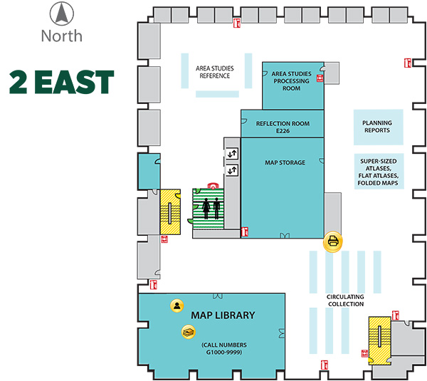 Map of Main Library East Wing 2nd Floor